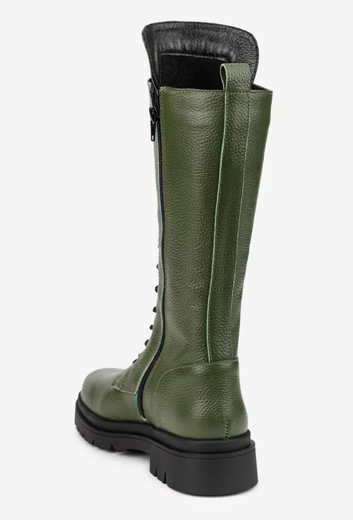 Cizme dama kaki din piele texturata