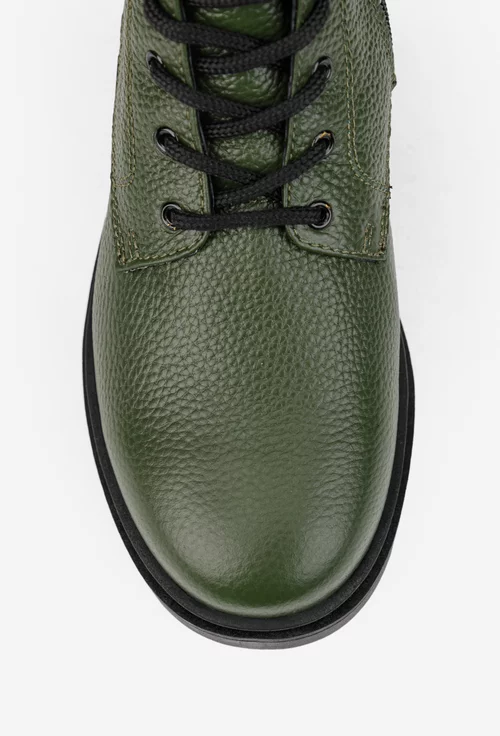 Cizme dama kaki din piele texturata