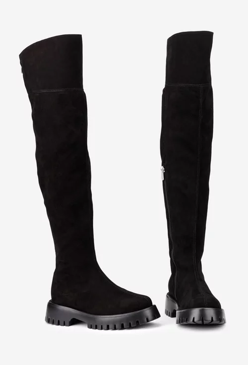 Cizme dama lungi negre din piele intoarsa