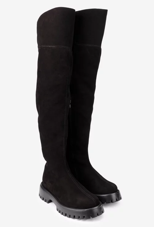 Cizme dama lungi negre din piele intoarsa