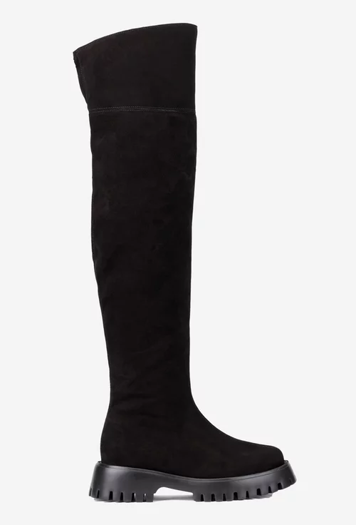 Cizme dama lungi negre din piele intoarsa
