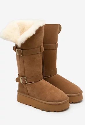 Cizme dama maro din piele intoarsa cu blanita