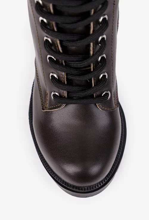 Cizme dama maro din piele naturala cu siret si fermoar lateral