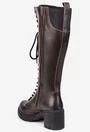Cizme dama maro din piele naturala cu siret si fermoar lateral