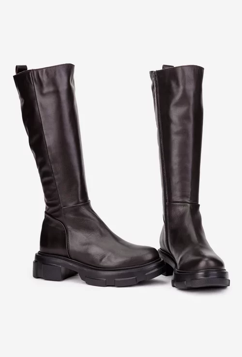 Cizme dama maro inchis din piele naturala