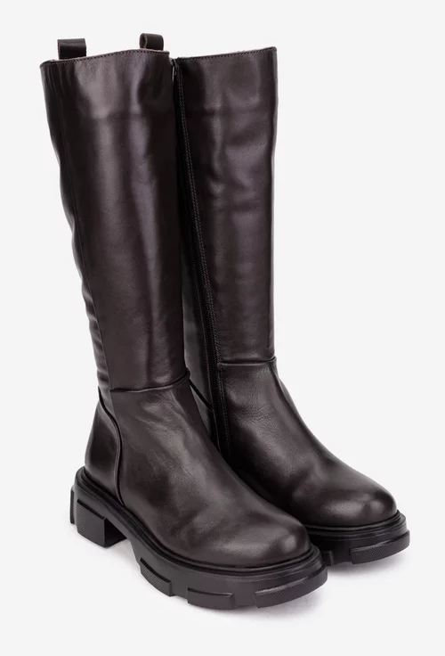 Cizme dama maro inchis din piele naturala