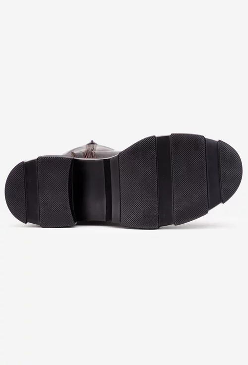 Cizme dama maro inchis din piele naturala cu siret in fata