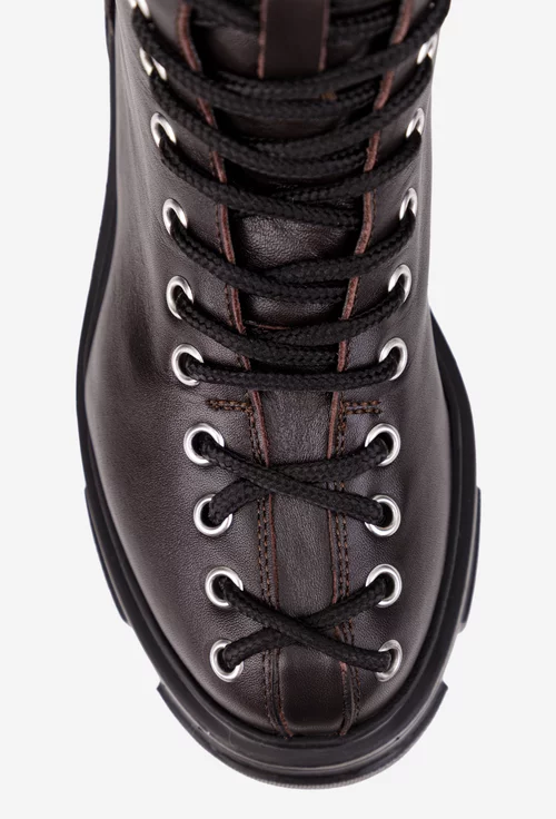 Cizme dama maro inchis din piele naturala cu siret in fata