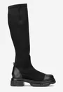 Cizme dama negre din material textil si piele