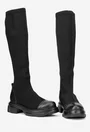 Cizme dama negre din material textil si piele