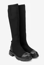 Cizme dama negre din material textil si piele