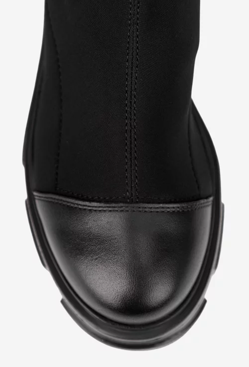 Cizme dama negre din material textil si piele