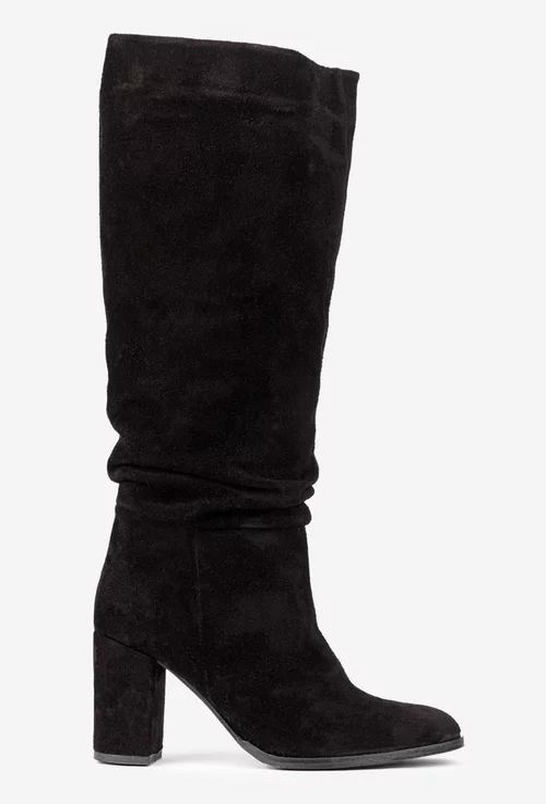 Cizme dama negre din piele intoarsa