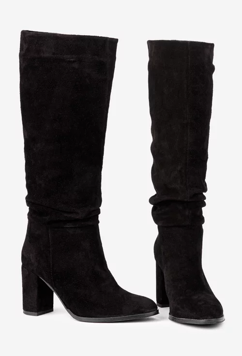 Cizme dama negre din piele intoarsa