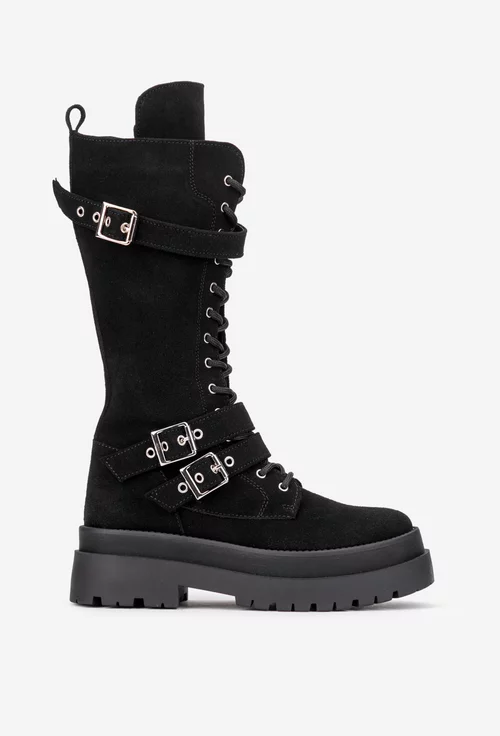 Cizme dama negre din piele intoarsa