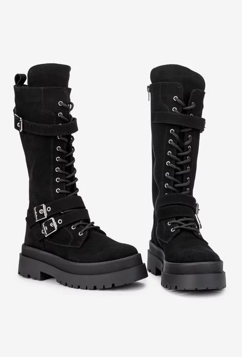 Cizme dama negre din piele intoarsa