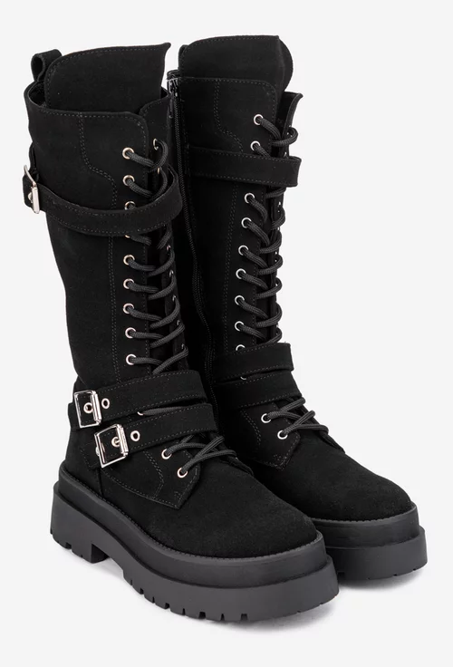 Cizme dama negre din piele intoarsa