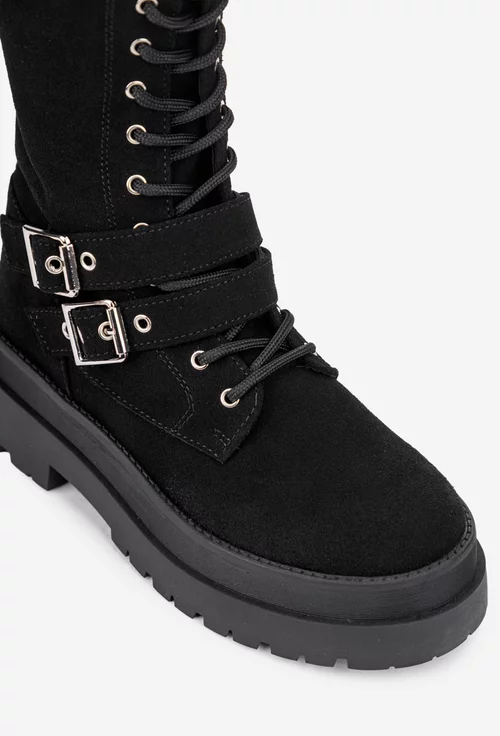 Cizme dama negre din piele intoarsa