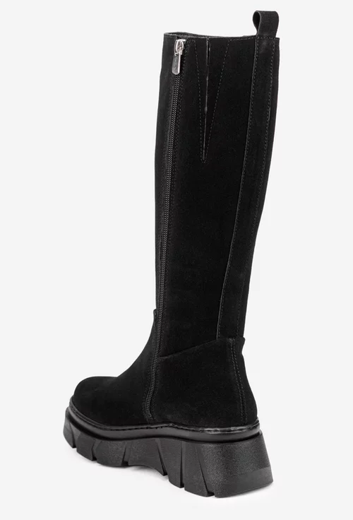 Cizme dama negre din piele intoarsa