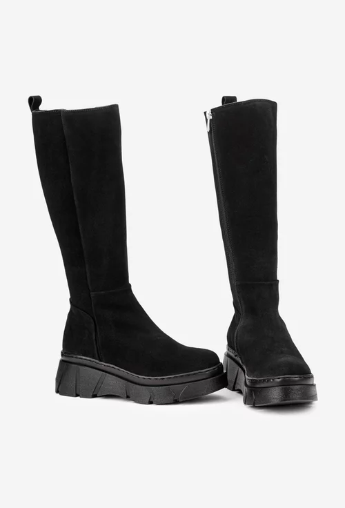 Cizme dama negre din piele intoarsa