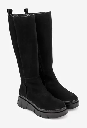 Cizme dama negre din piele intoarsa