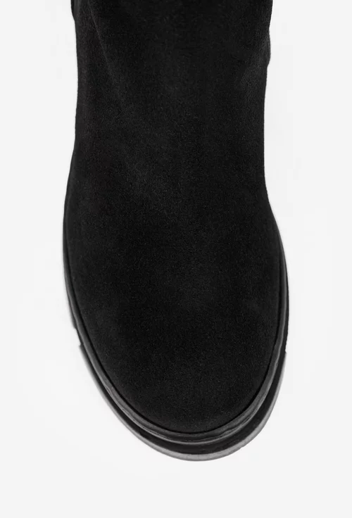 Cizme dama negre din piele intoarsa