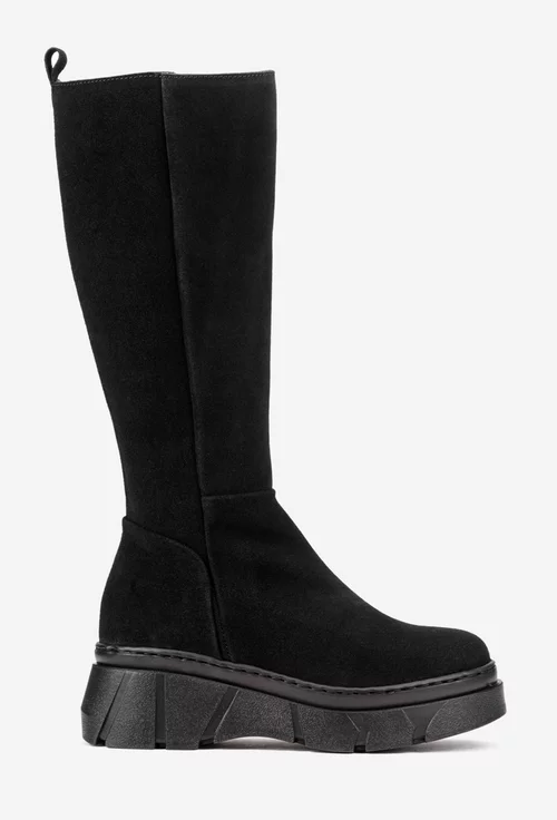 Cizme dama negre din piele intoarsa