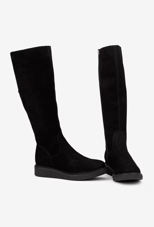 Cizme dama negre din piele intoarsa