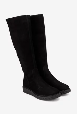 Cizme dama negre din piele intoarsa