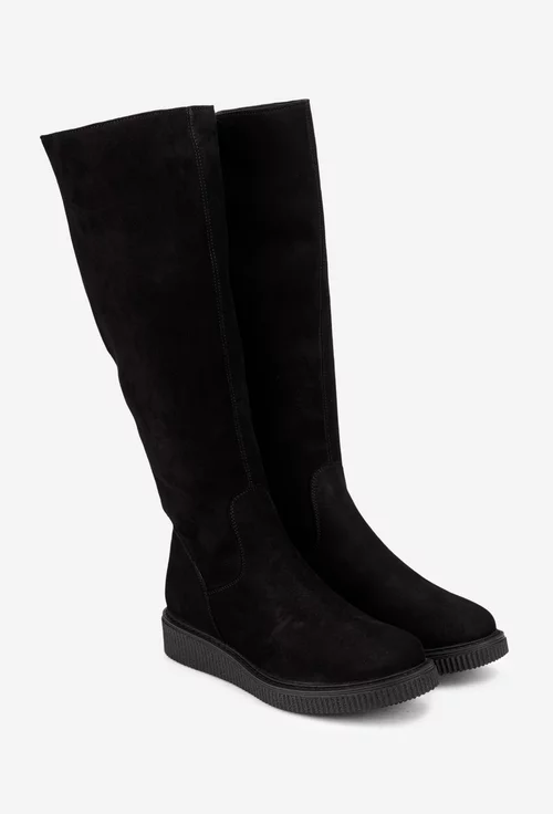 Cizme dama negre din piele intoarsa