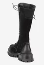 Cizme dama negre din piele nabuc si material textil