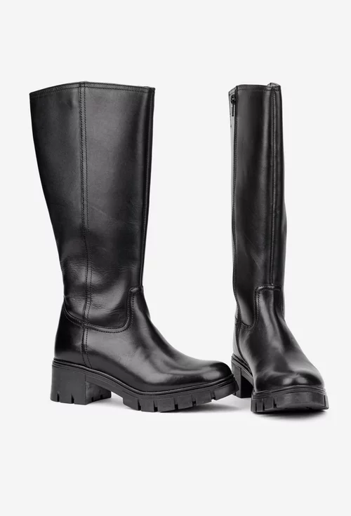 Cizme dama negre din piele naturala cu fermoar