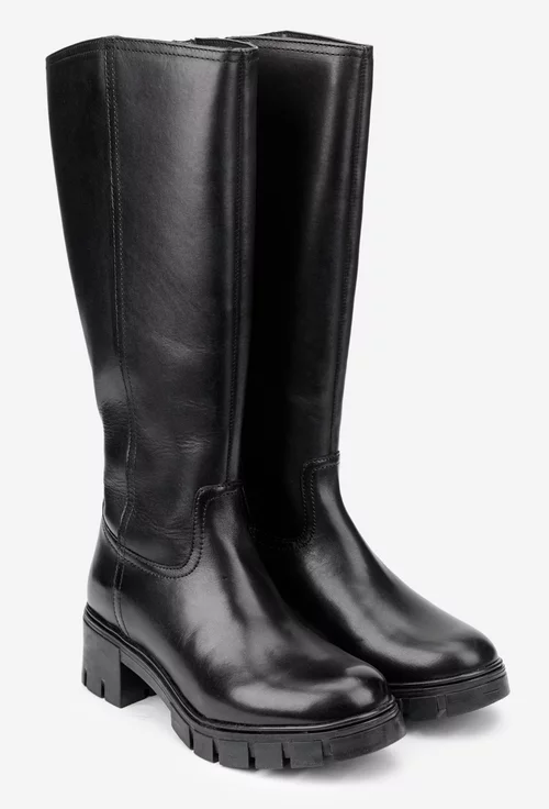 Cizme dama negre din piele naturala cu fermoar