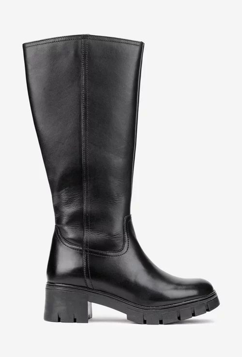 Cizme dama negre din piele naturala cu fermoar