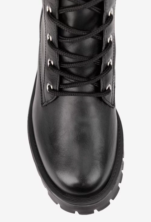 Cizme dama negre din piele naturala cu siret