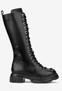 Cizme dama negre din piele naturala cu siret in fata