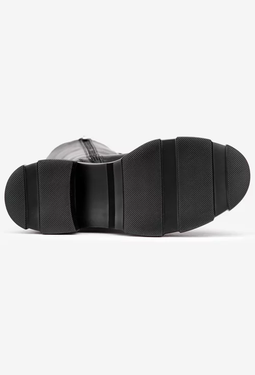 Cizme dama negre din piele naturala cu siret in fata