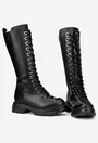 Cizme dama negre din piele naturala cu siret in fata