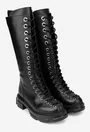 Cizme dama negre din piele naturala cu siret in fata