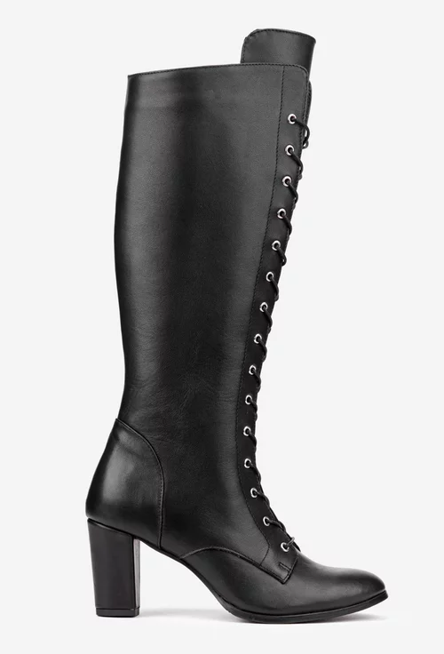 Cizme dama negre din piele naturala cu toc