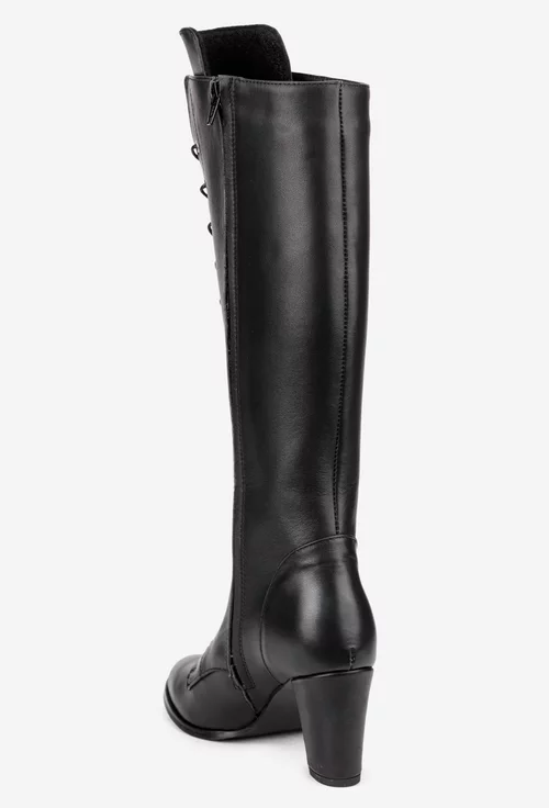 Cizme dama negre din piele naturala cu toc