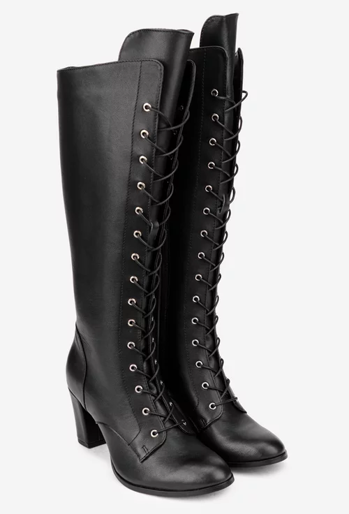 Cizme dama negre din piele naturala cu toc