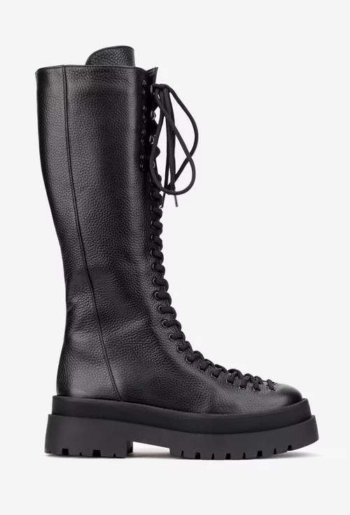 Cizme dama negre din piele texturata