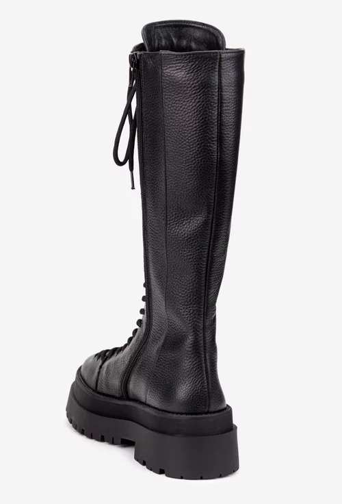 Cizme dama negre din piele texturata