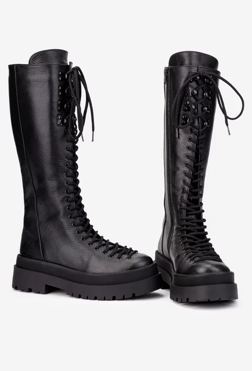 Cizme dama negre din piele texturata