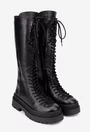 Cizme dama negre din piele texturata