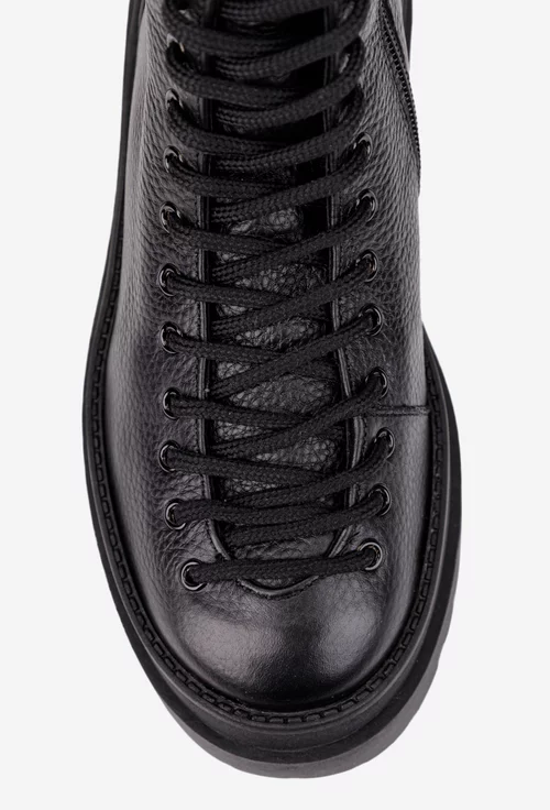 Cizme dama negre din piele texturata