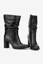 Cizme dama NUR fronsate din piele naturala neagra