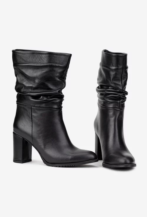 Cizme dama NUR fronsate din piele naturala neagra