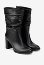 Cizme dama NUR fronsate din piele naturala neagra